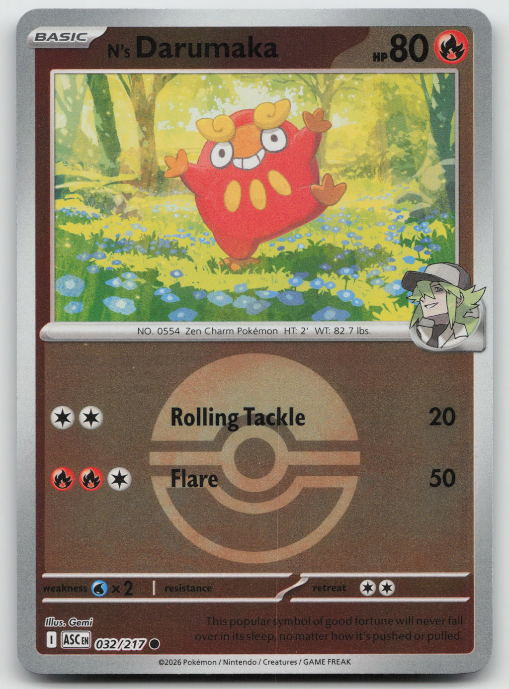 N's Darumaka Poke Ball Reverse Holofoil ME: Ascended Heroes 032/217 NM