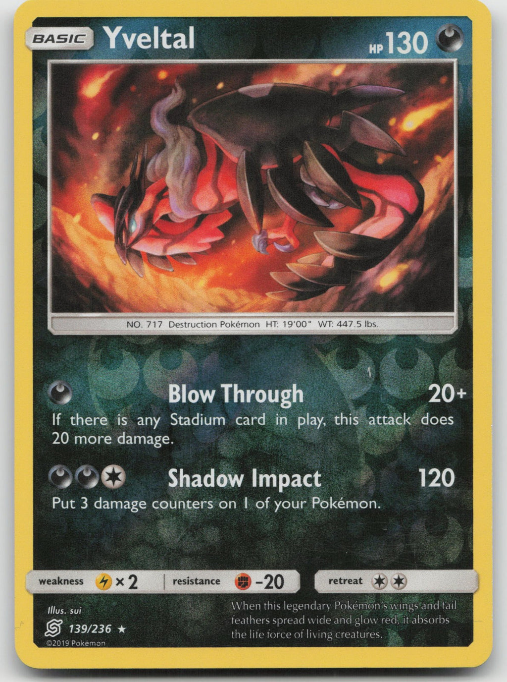Yveltal Reverse Holo Rare SM - Unified Minds 139/236 NM