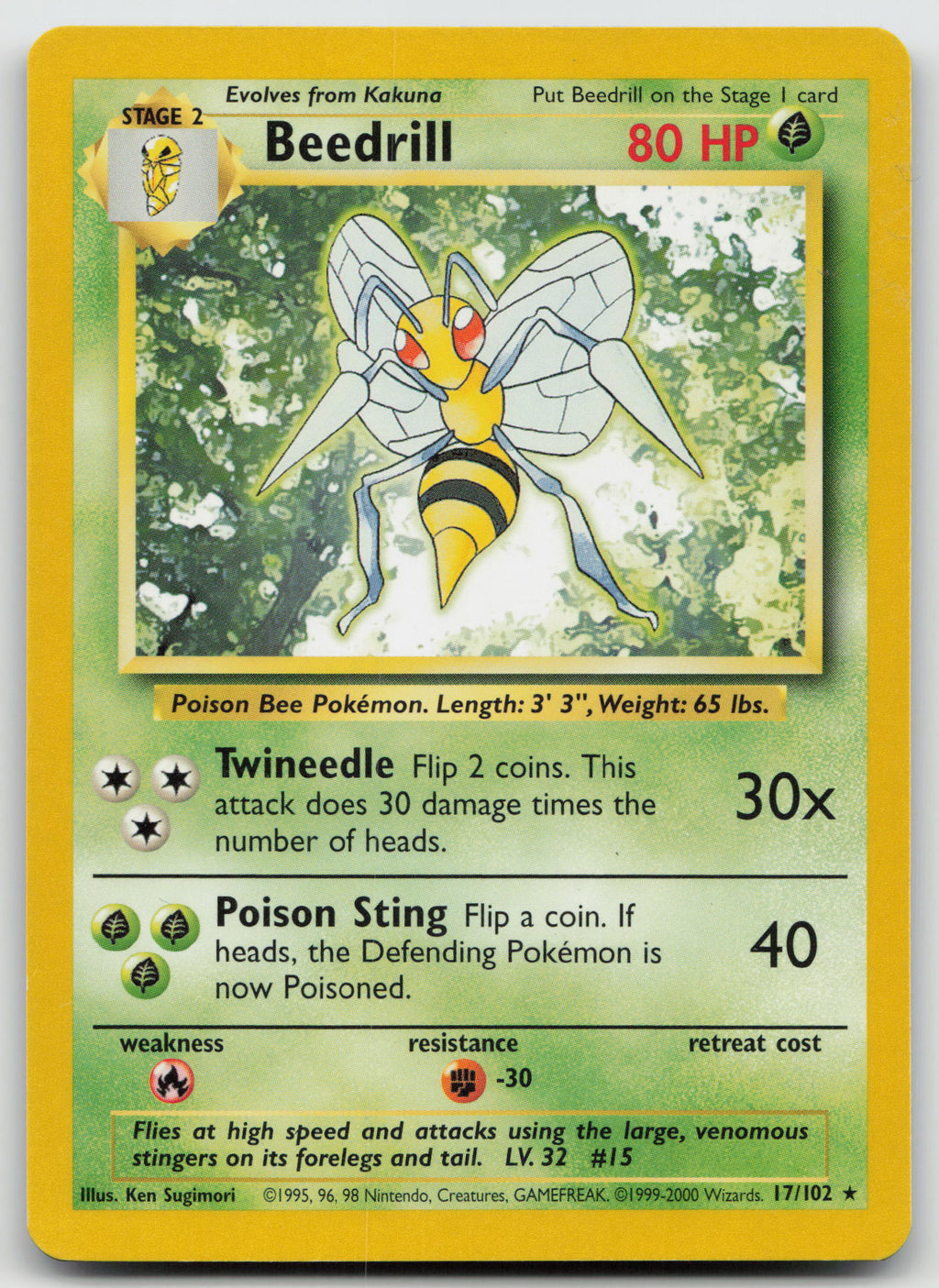 Beedrill Rare 4th Print Base Set 17/102 LP
