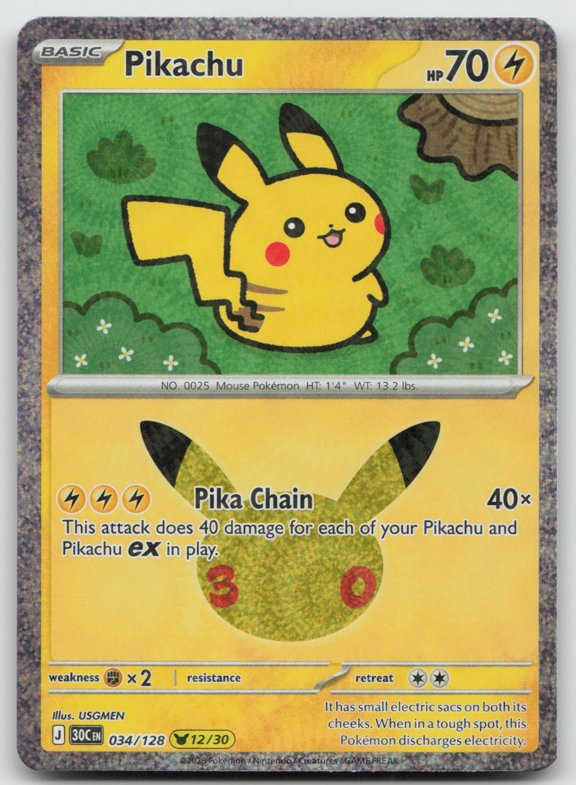 Pikachu Holo Pikachu Rare ME: 30th Celebration 034/128 NM