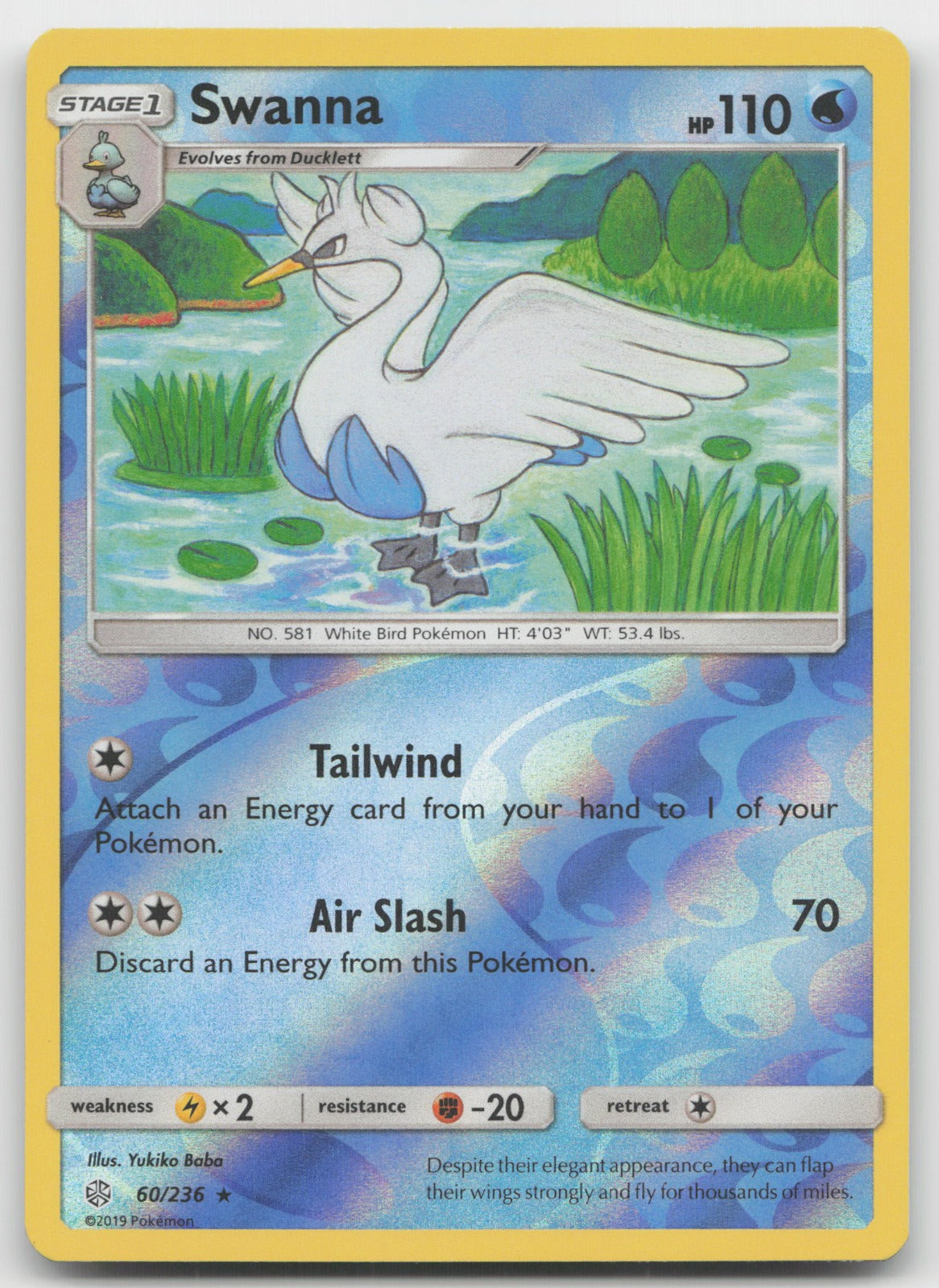 Swanna Reverse Holo Rare SM - Cosmic Eclipse 60/236 NM