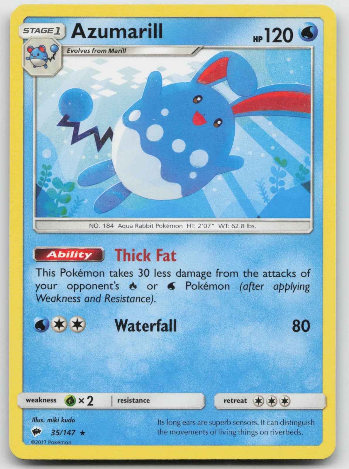Azumarill Rare SM - Burning Shadows 35/147 NM