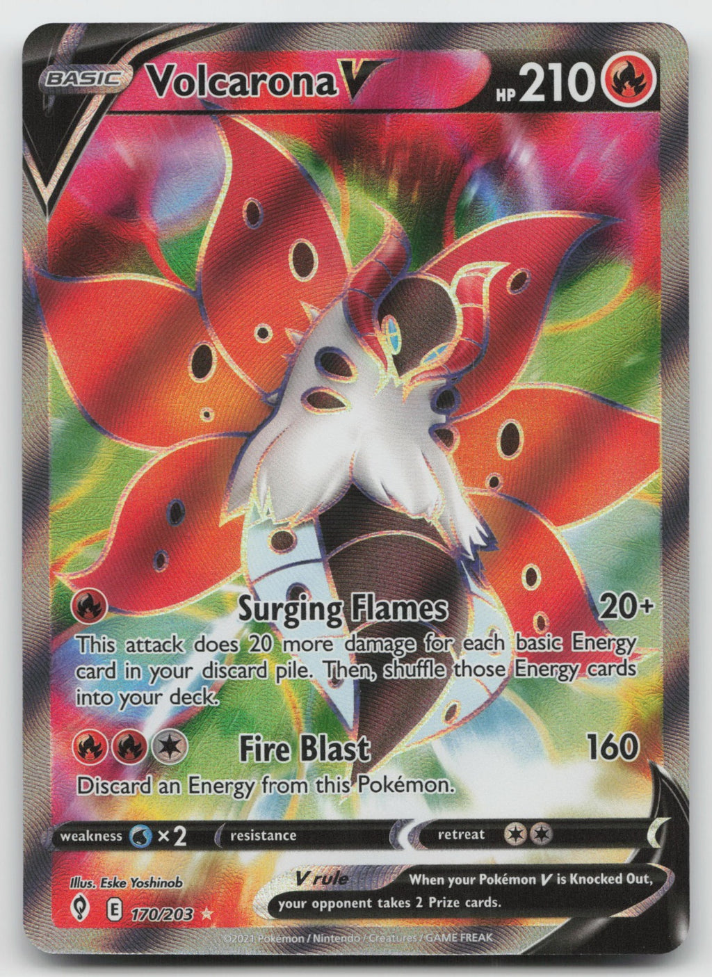 Volcarona V (Full Art) Holo Ultra Rare SWSH07: Evolving Skies 170/203 NM