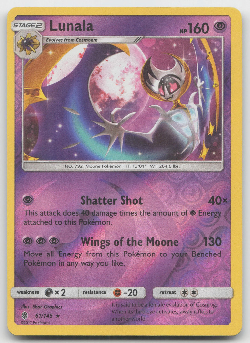 Lunala Reverse Holo Rare SM - Guardians Rising 61/145 LP