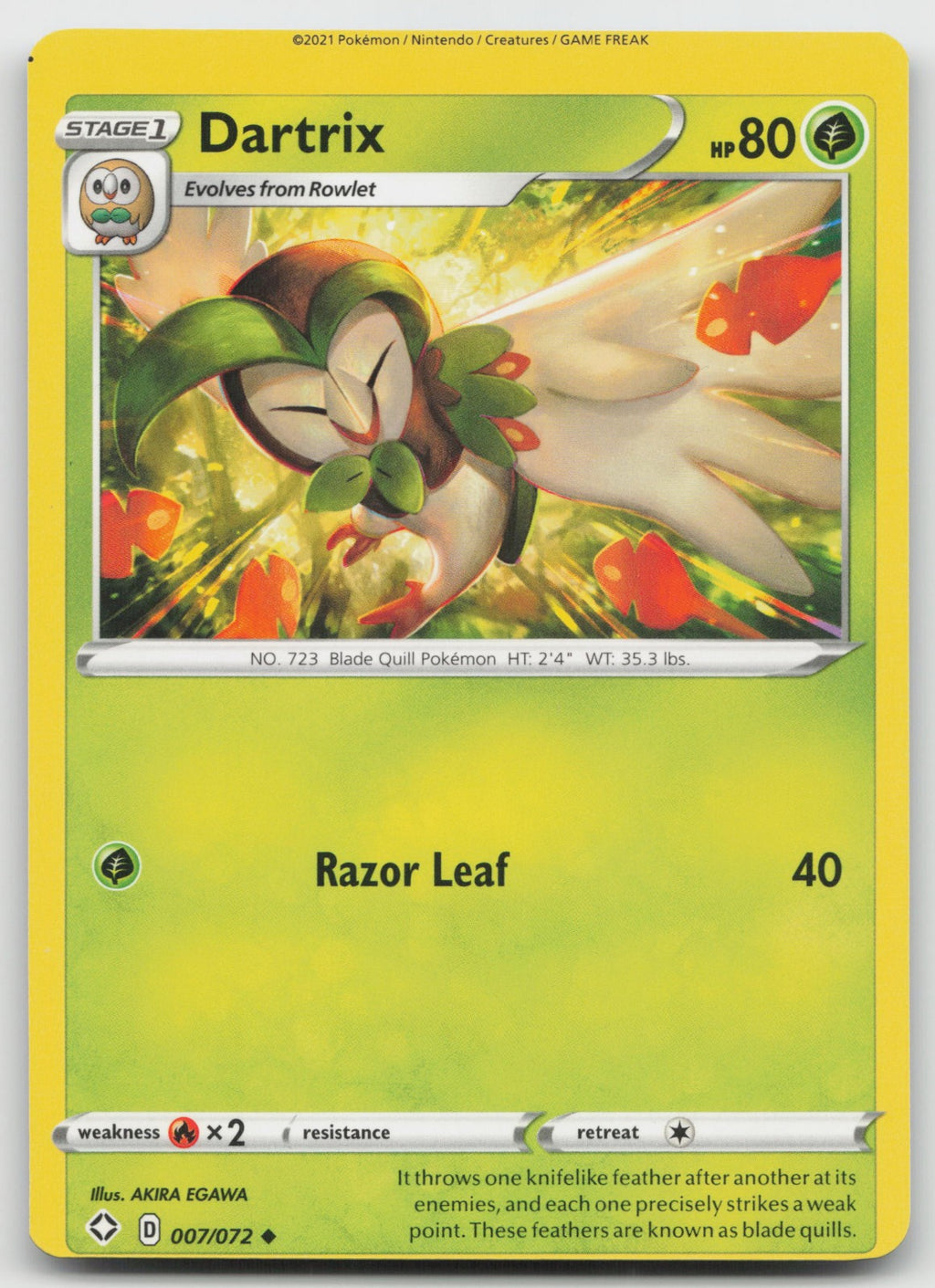Dartrix Uncommon Shining Fates 007/072 NM Miscut Error Alignment Dot