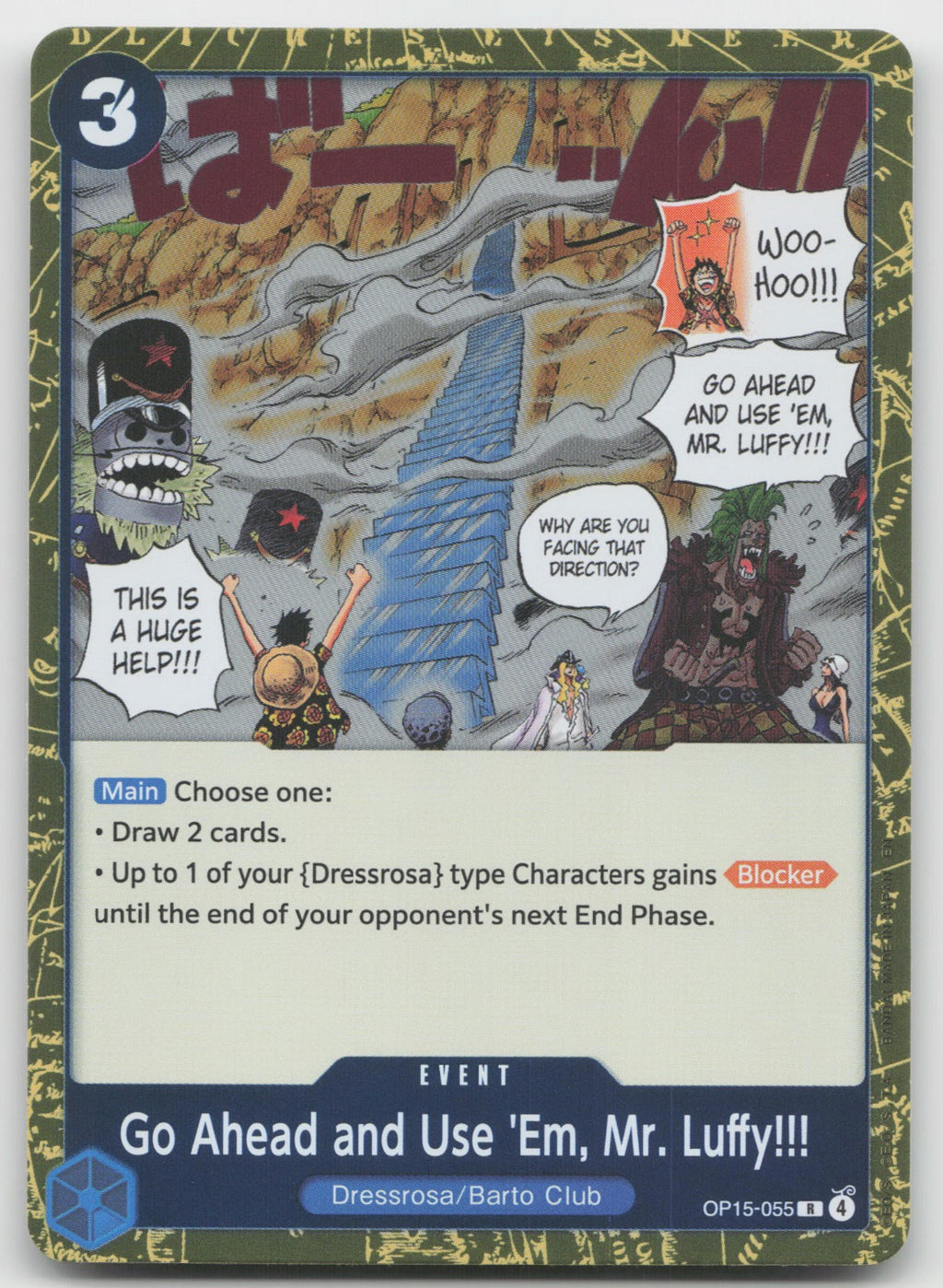 Go Ahead and Use 'Em, Mr. Luffy!!! R Foil Adventure on Kami's Island OP15-055 NM