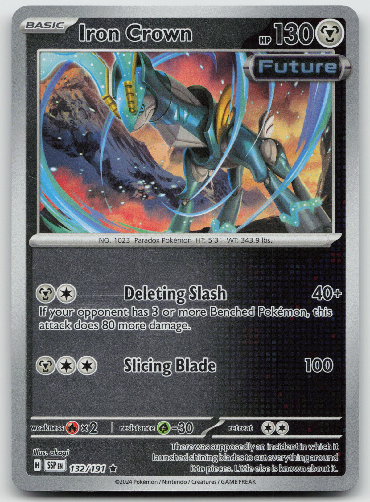 Iron Crown Rare Reverse Holo SV08: Surging Sparks 132/191 NM