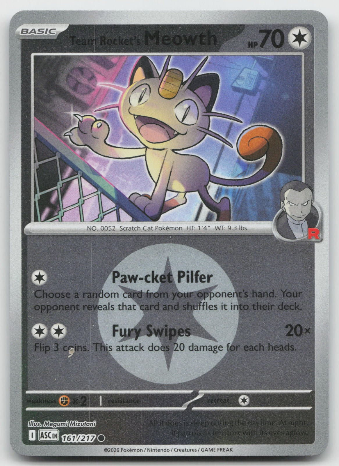 Team Rocket's Meowth (Energy Symbol) Reverse Holo ME: Ascended Heroes 161/217 NM
