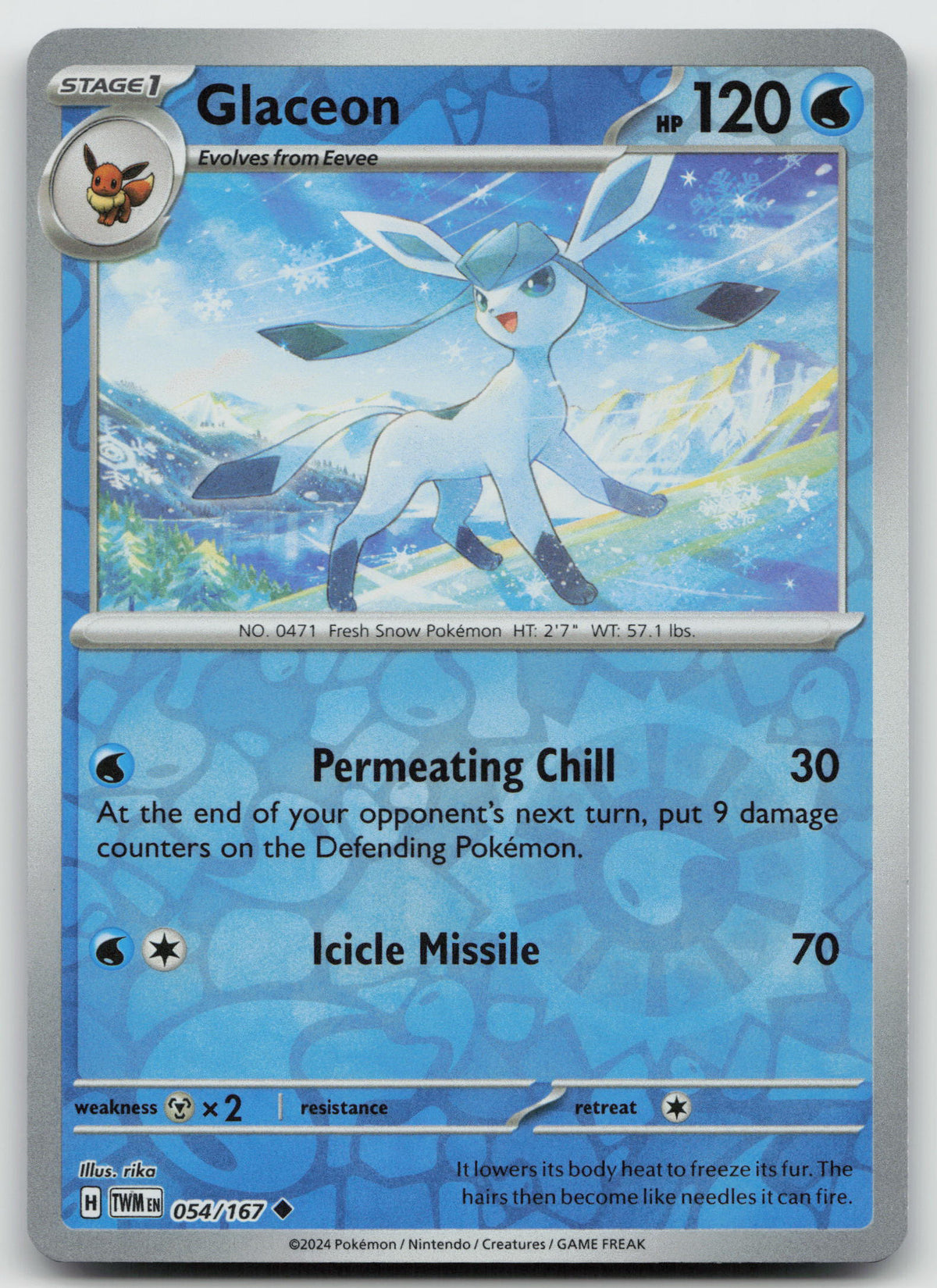 Glaceon Uncommon Reverse Holo SV06: Twilight Masquerade 054/167 NM