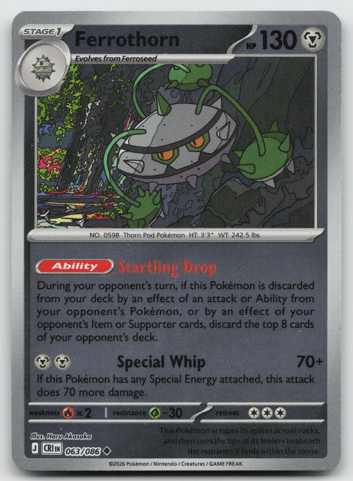 Ferrothorn Uncommon Reverse Holo ME04: Chaos Rising 063/086 NM