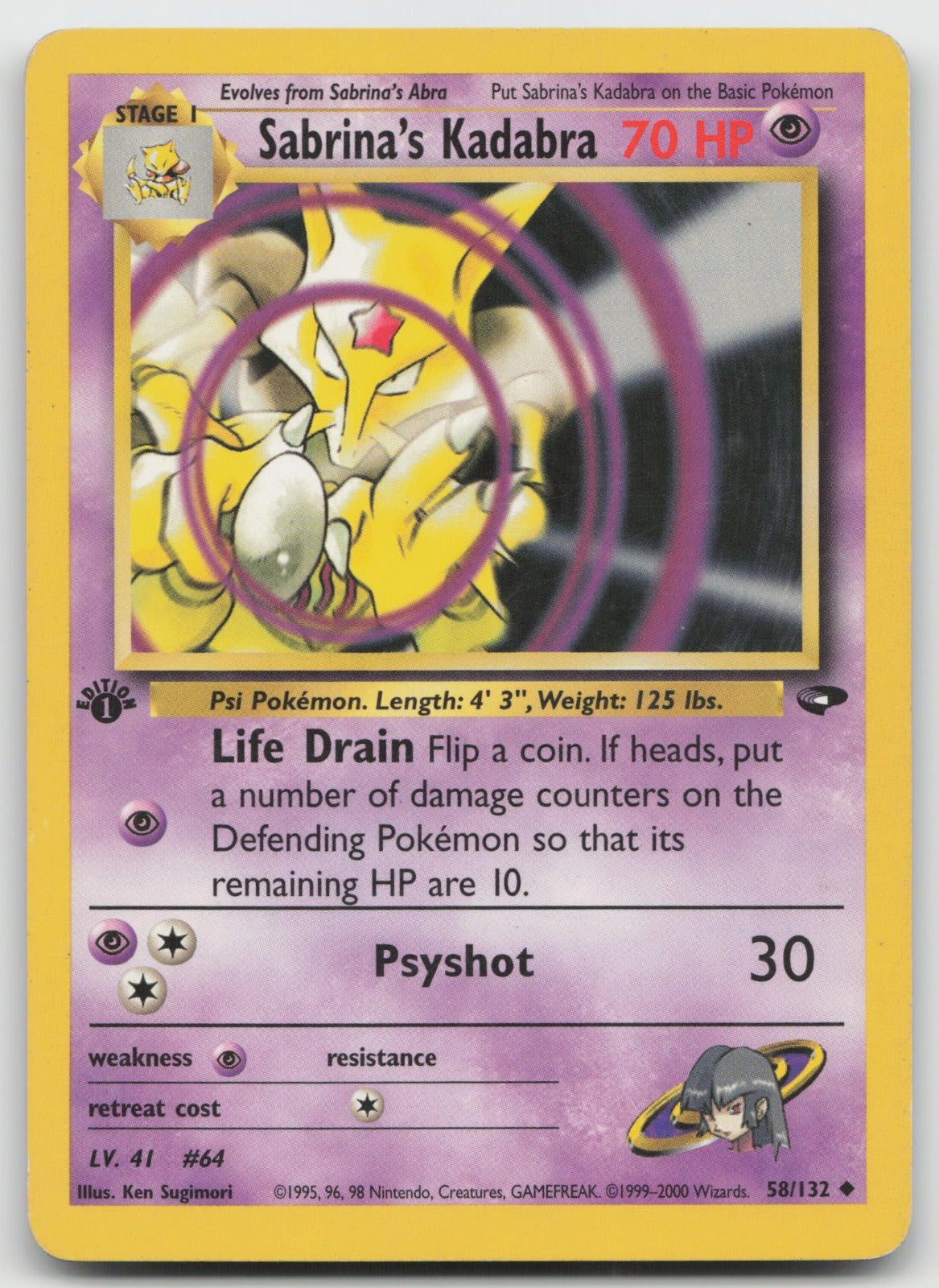 Sabrina's Kadabra 1st Edition Uncommon Gym Challenge 58/132 HP