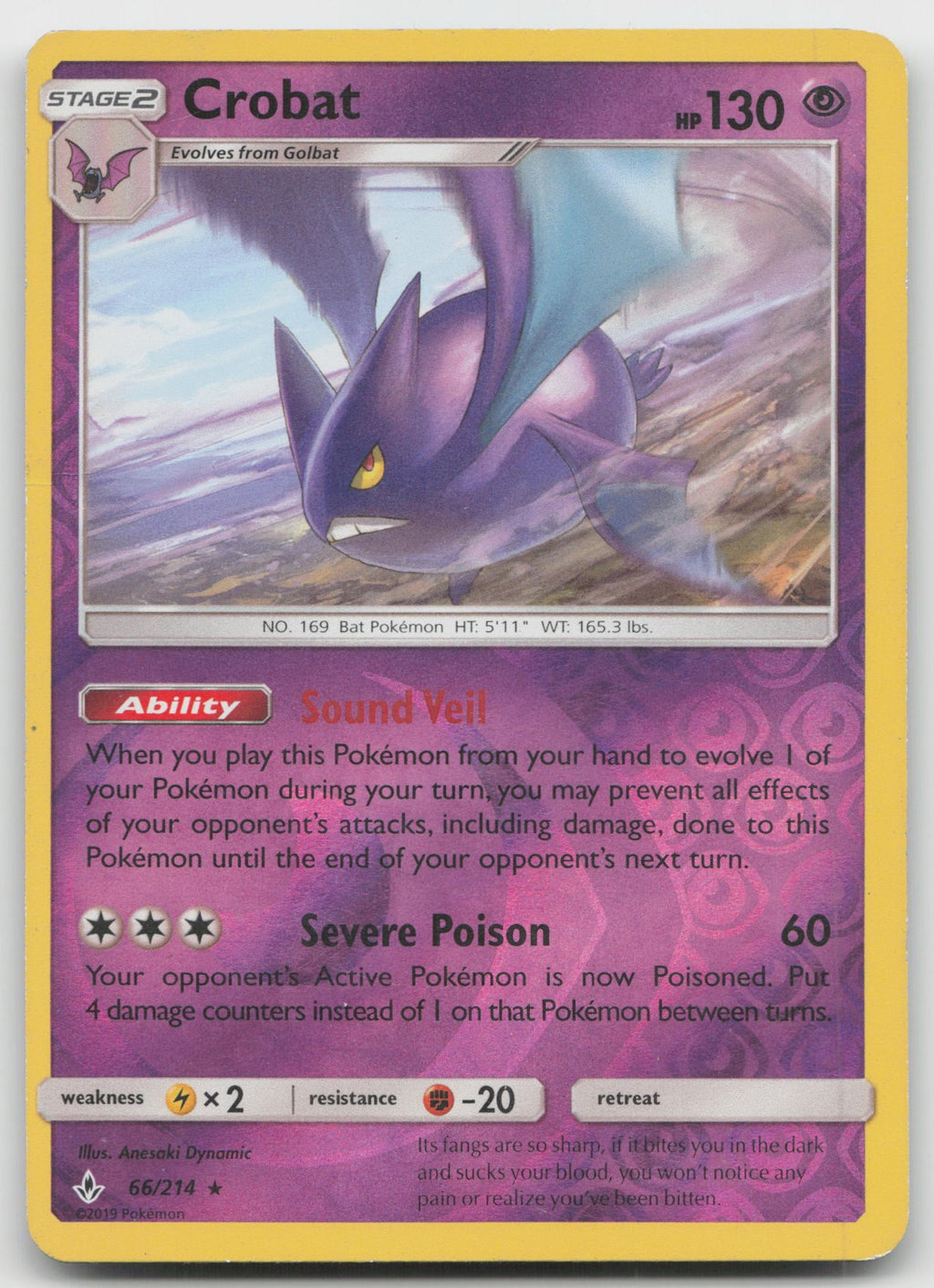 Crobat Reverse Holo Rare SM - Unbroken Bonds 66/214 LP