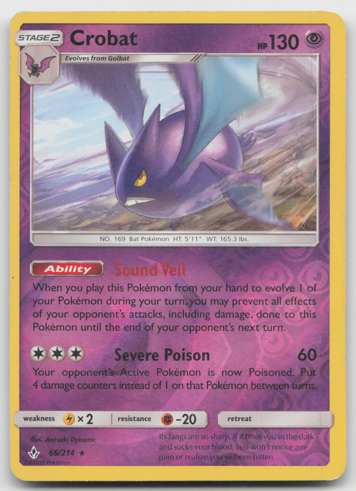 Crobat Reverse Holo Rare SM - Unbroken Bonds 66/214 LP