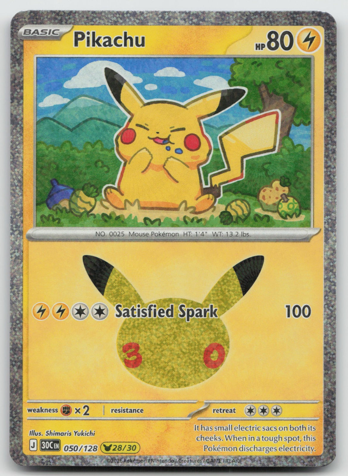 Pikachu Holo Pikachu Rare ME: 30th Celebration 050/128 NM