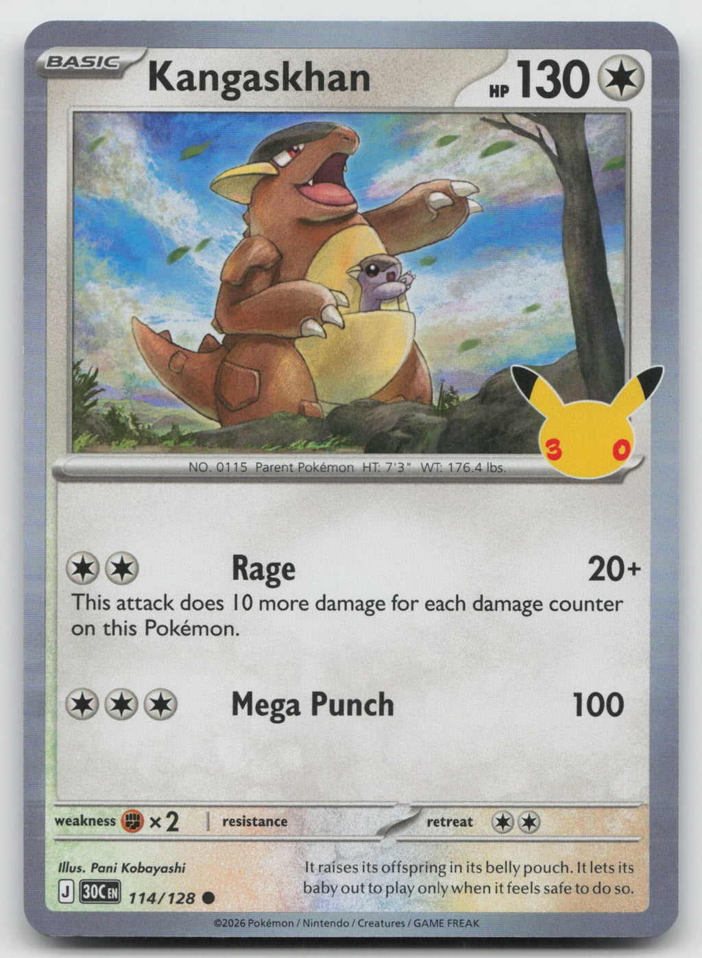 Kangaskhan Holo Common ME: 30th Celebration 114/128 NM