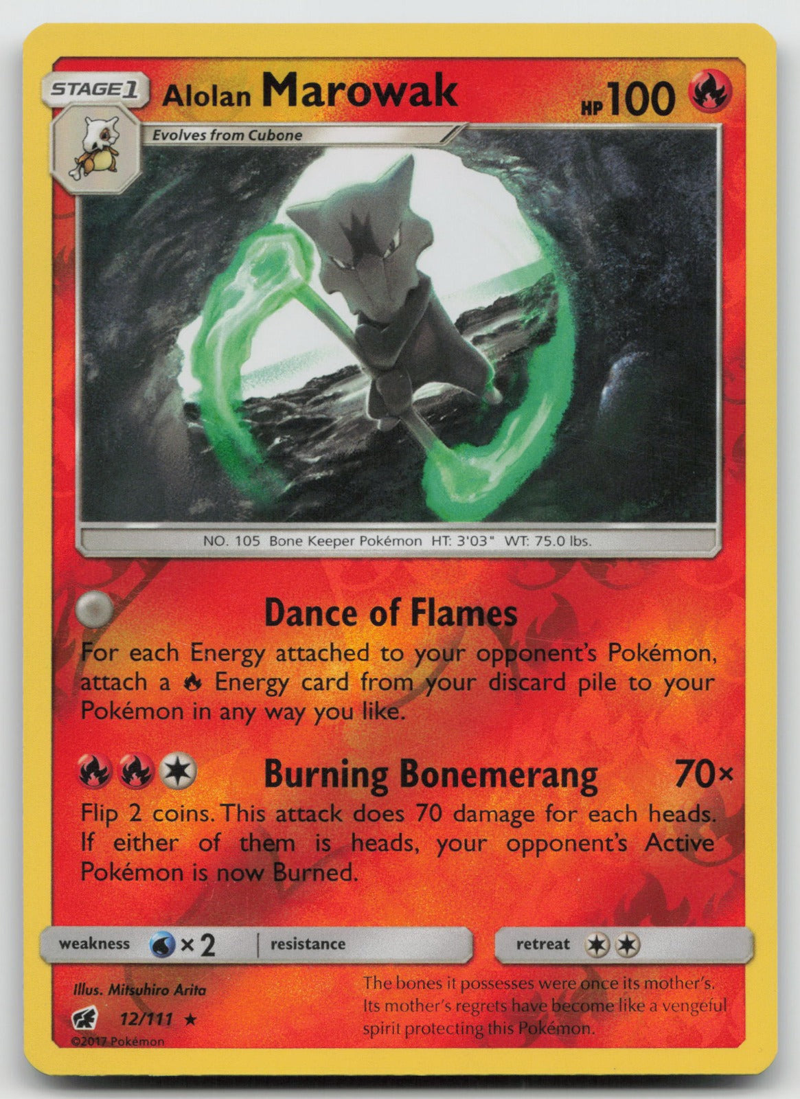 Alolan Marowak Reverse Holo Rare SM - Crimson Invasion 12/111 LP