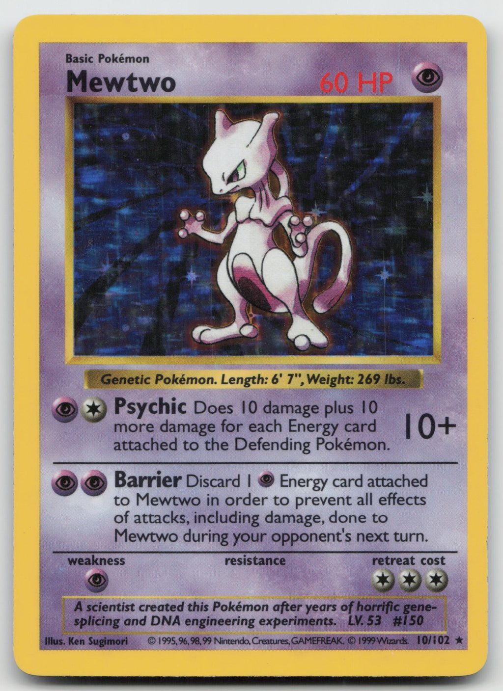 Mewtwo Holo Rare Base Set (Shadowless) 10/102 VLP