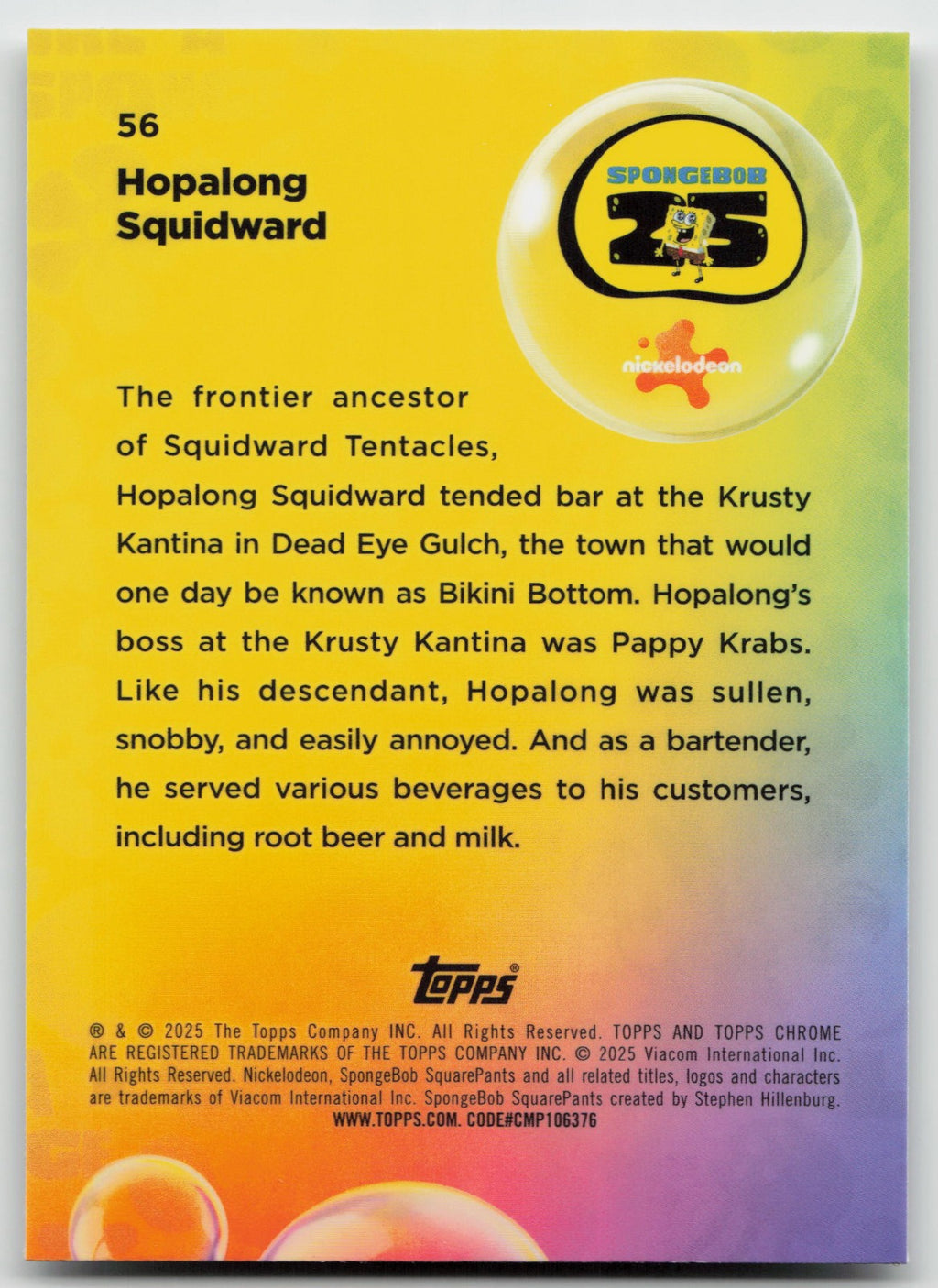 Hopalong Squidward Topps Chrome SpongeBob SquarePants 25th Anniversary 56 NM