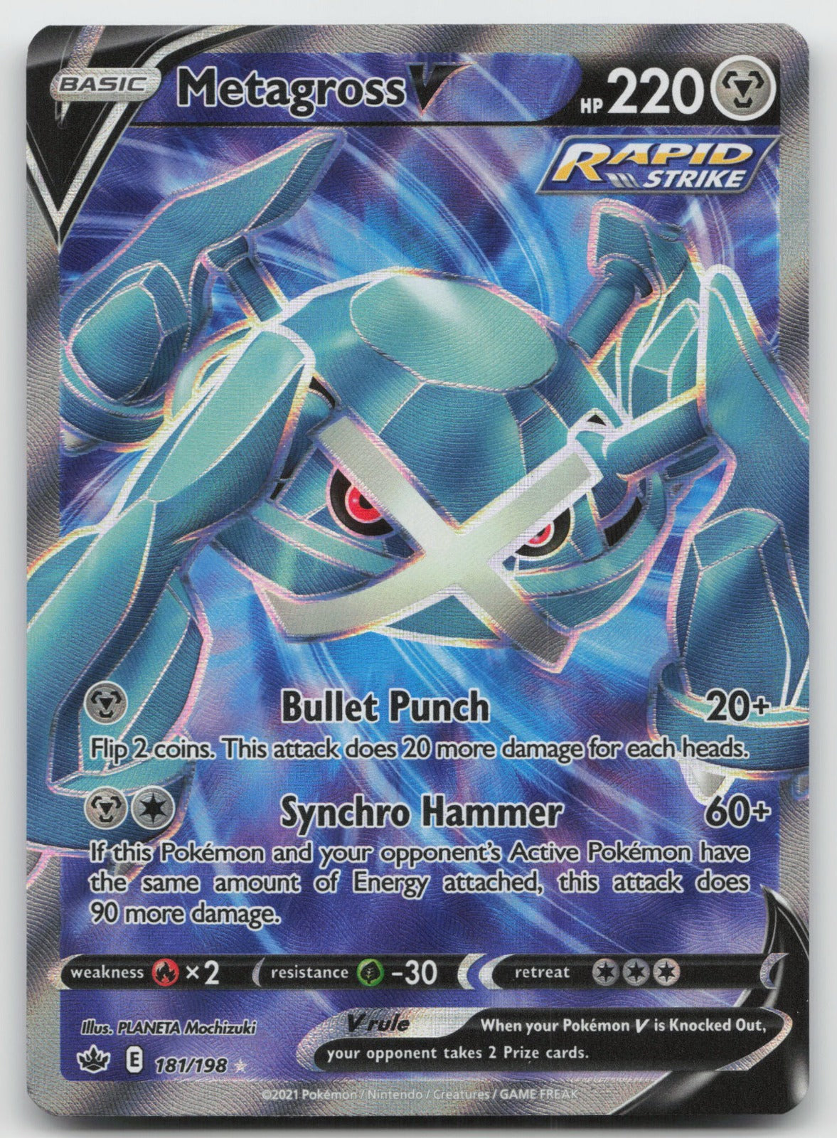 Metagross V (Full Art) Holo Ultra Rare SWSH06: Chilling Reign 181/198 NM