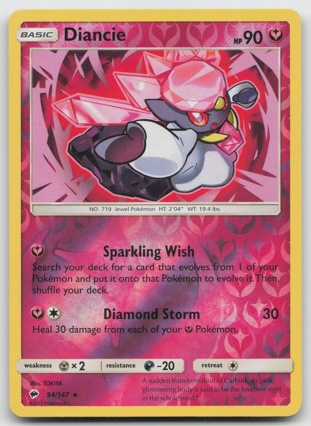 Diancie Reverse Holo Rare SM - Burning Shadows 94/147 NM