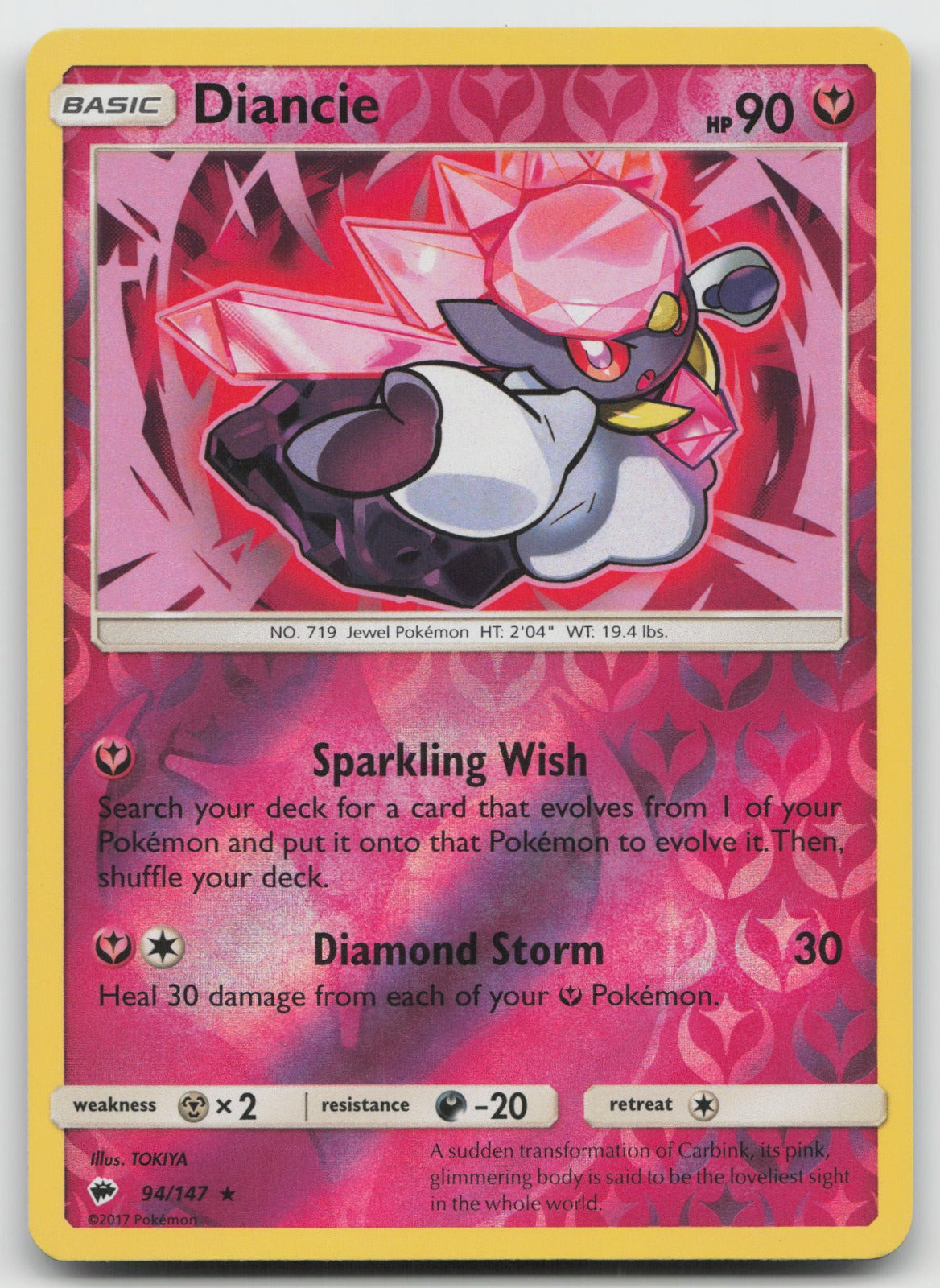 Diancie Reverse Holo Rare SM - Burning Shadows 94/147 NM