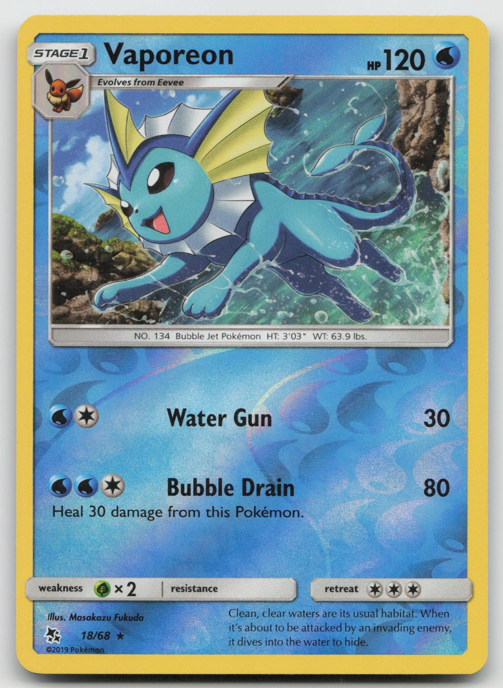 Vaporeon Reverse Holo Holo Rare Hidden Fates 18/68 NM