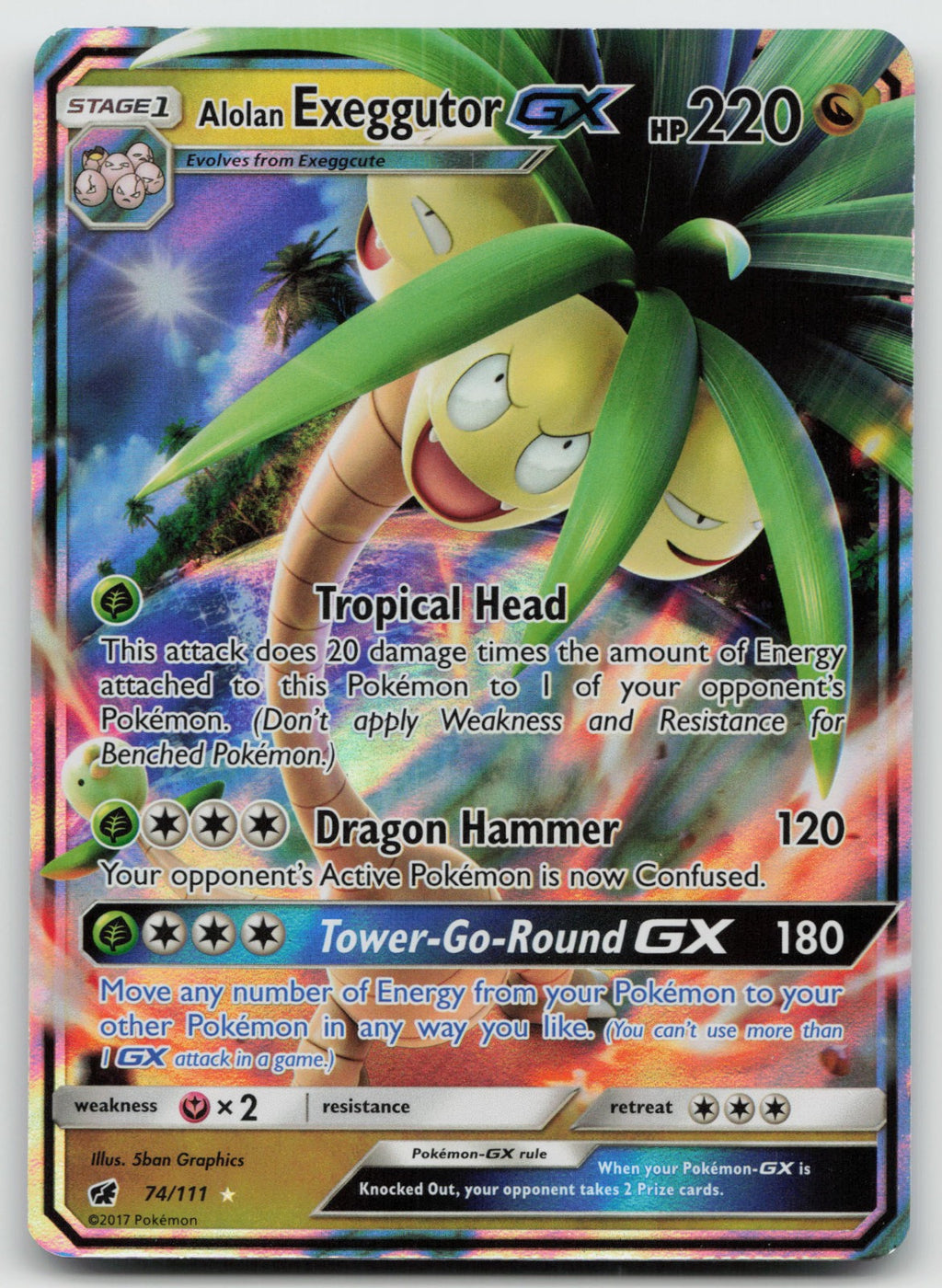 Alolan Exeggutor GX Holo Ultra Rare SM - Crimson Invasion 74/111 VLP