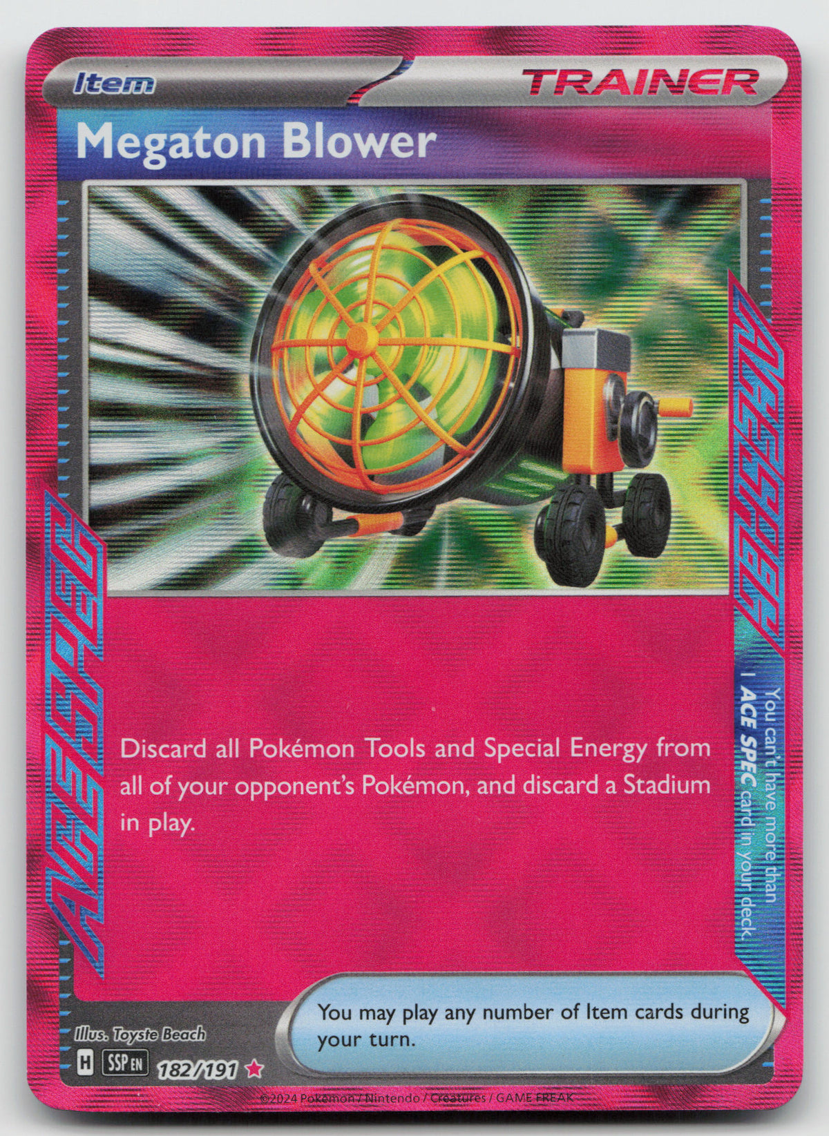 Megaton Blower ACE SPEC Rare Reverse Holo SV08: Surging Sparks 182/191 NM