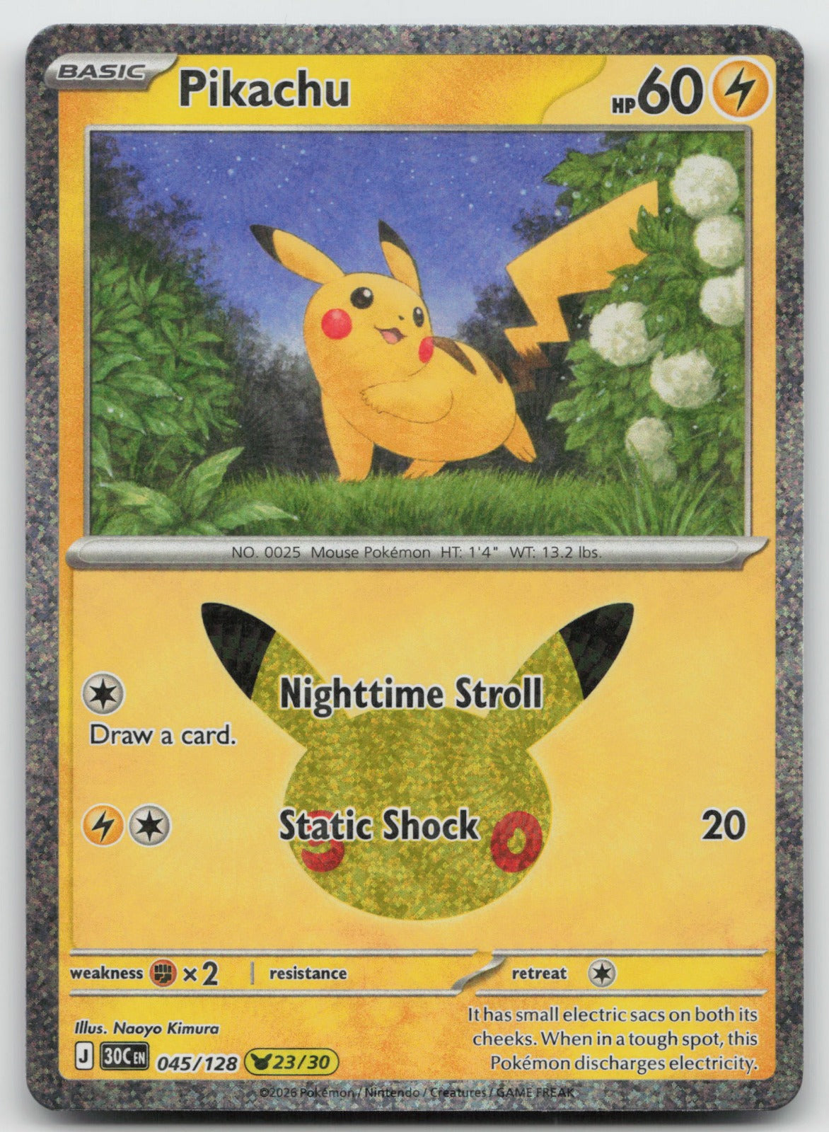 Pikachu Holo Pikachu Rare ME: 30th Celebration 045/128 NM