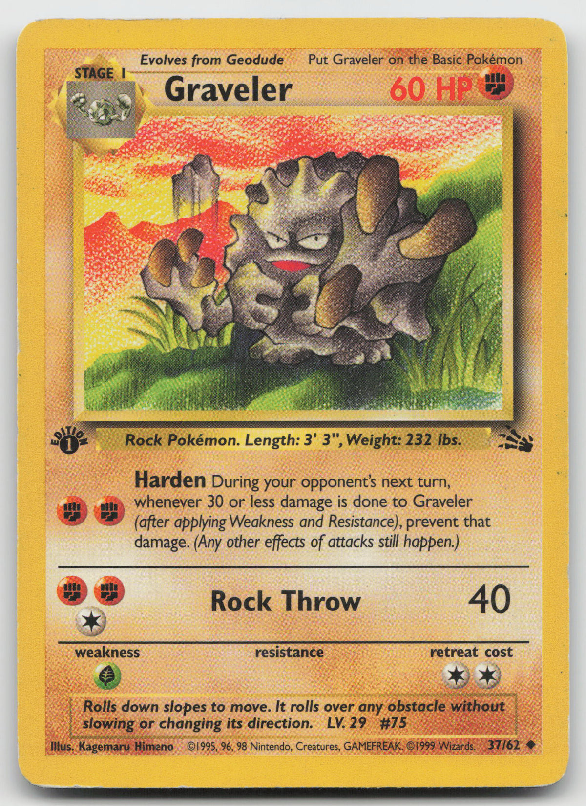 Graveler Uncommon 1st Edition Fossil 37/62 HP