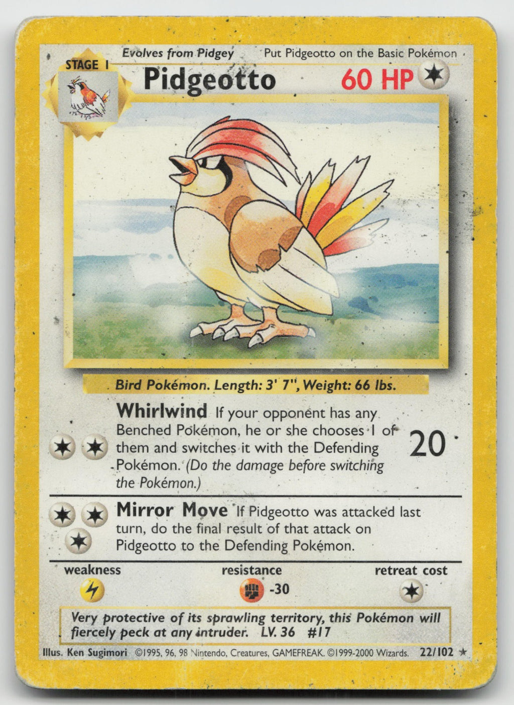 Pidgeotto Rare Base Set 4th Print 22/102 DAMAGED