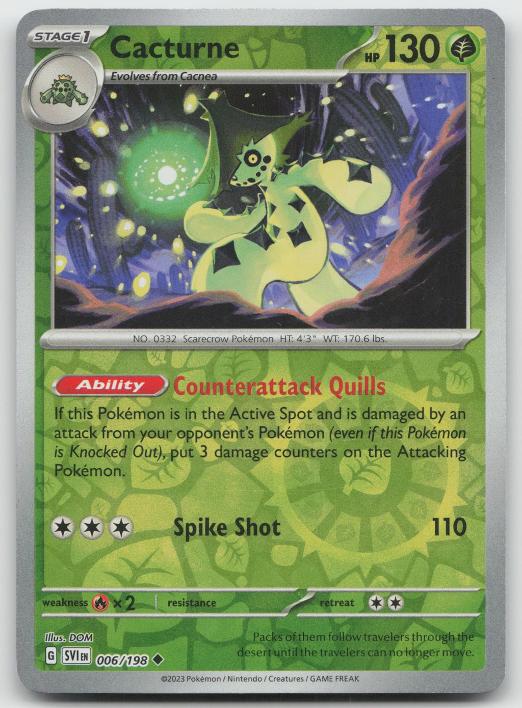 Cacturne Reverse Holo Uncommon SV01: Scarlet & Violet Base Set 006/198 NM