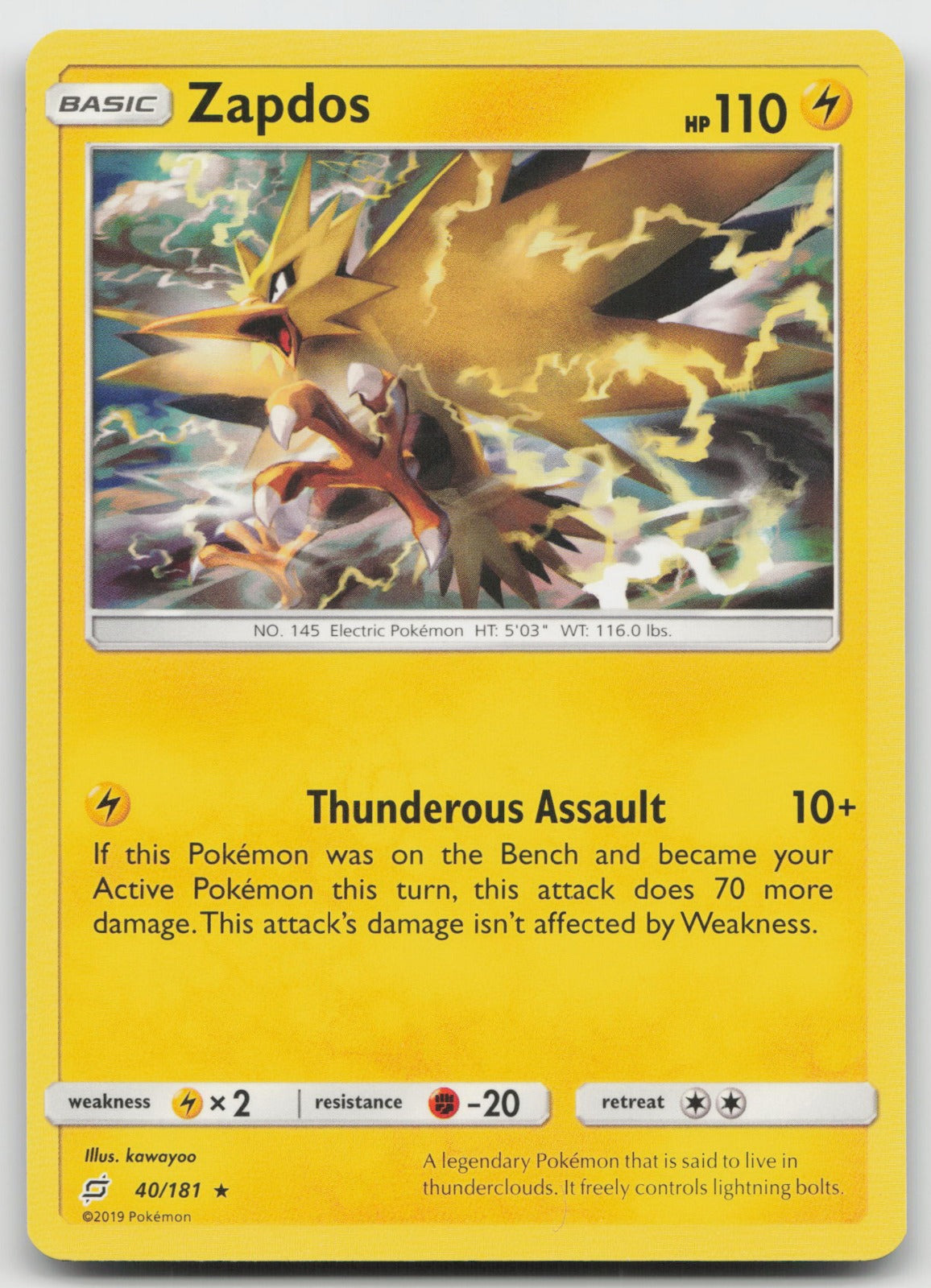Zapdos Non Holo Rare Deck Exclusives SM - Team Up 40/181 NM