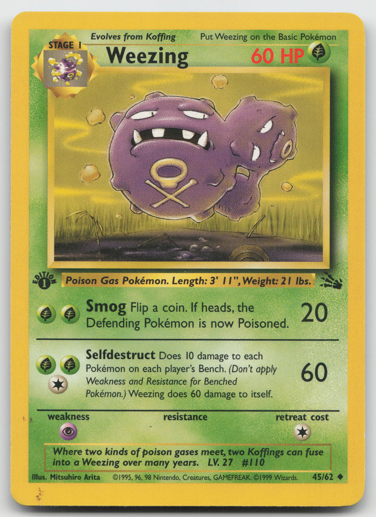 Weezing Uncommon 1st Edition Fossil 45/62 LP