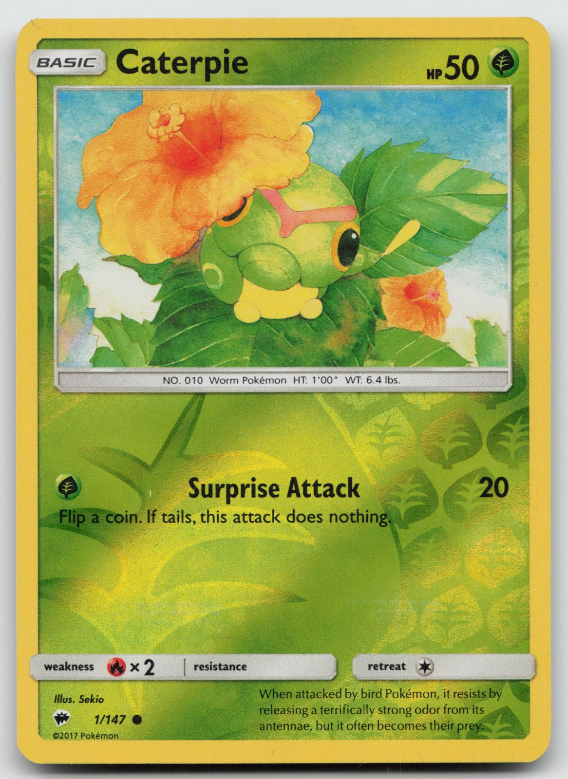 Caterpie Reverse Holo Common SM - Burning Shadows 1/147 NM