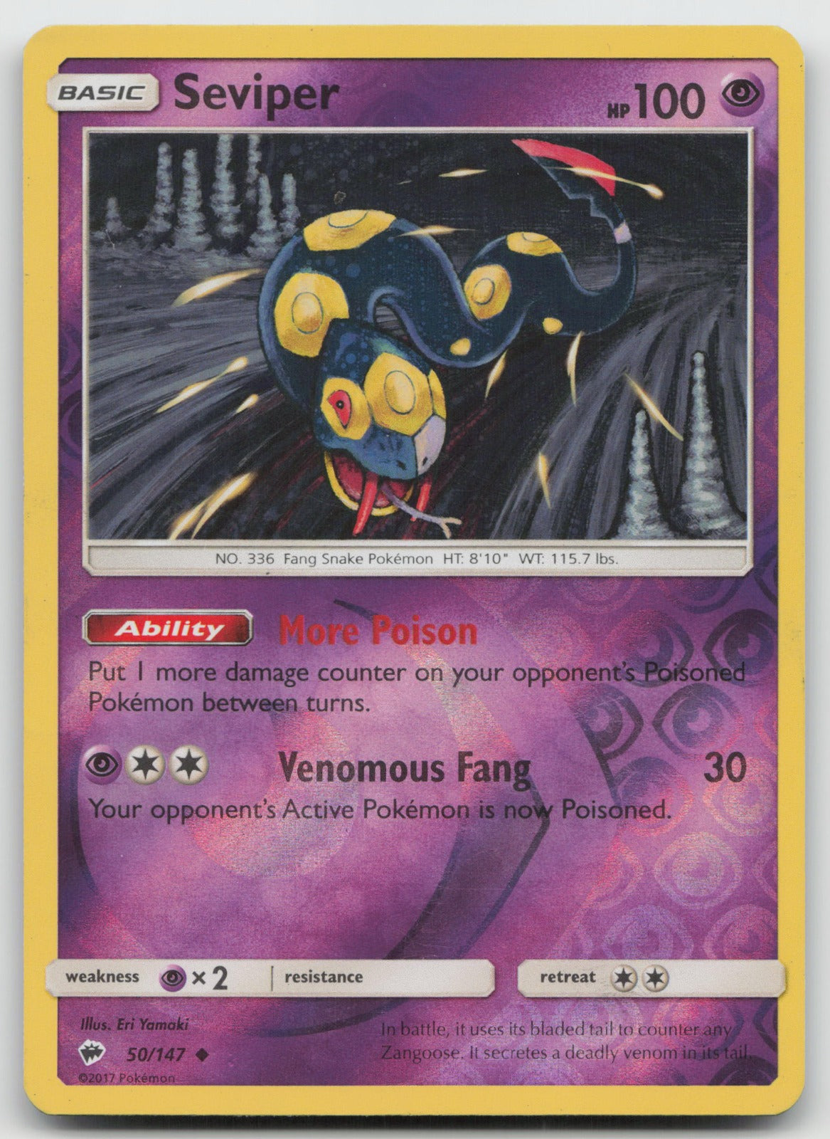 Seviper Reverse Holo Uncommon SM - Burning Shadows 50/147 MP