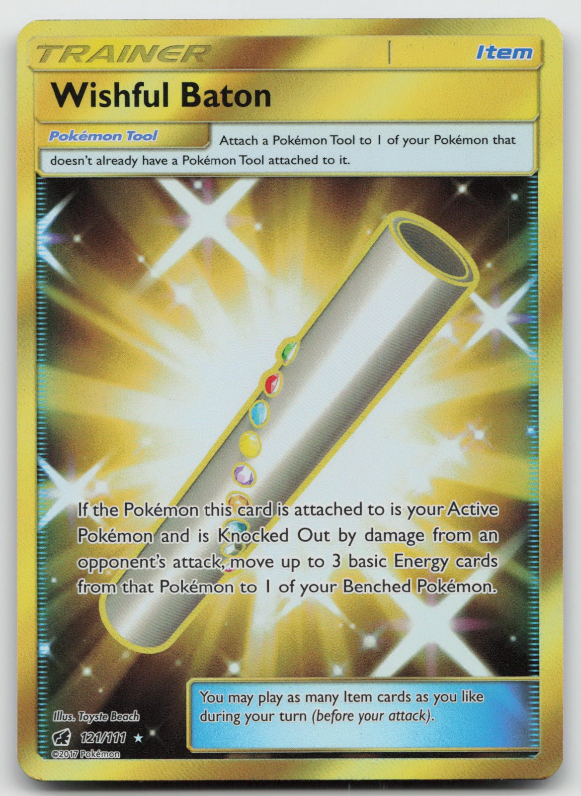Wishful Baton (Secret) Holo Gold Rare SM - Crimson Invasion 121/111 NM