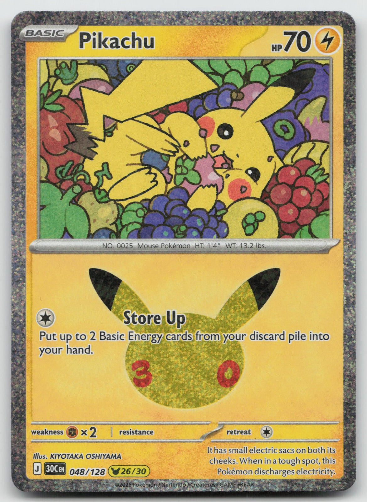 Pikachu Holo Pikachu Rare ME: 30th Celebration 048/128 NM