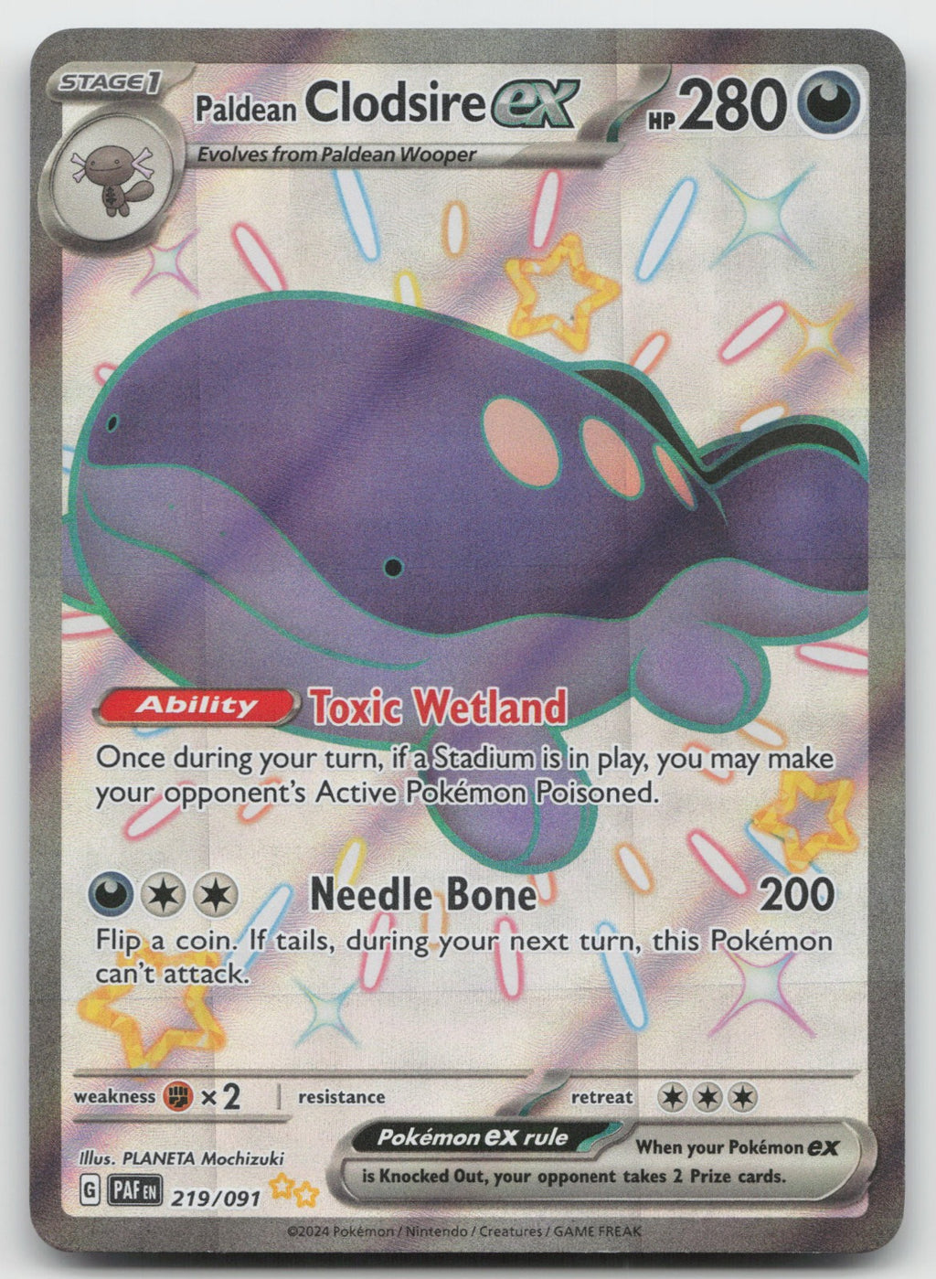 Paldean Clodsire ex Shiny Ultra Rare Holo SV: Paldean Fates 219/091 NM