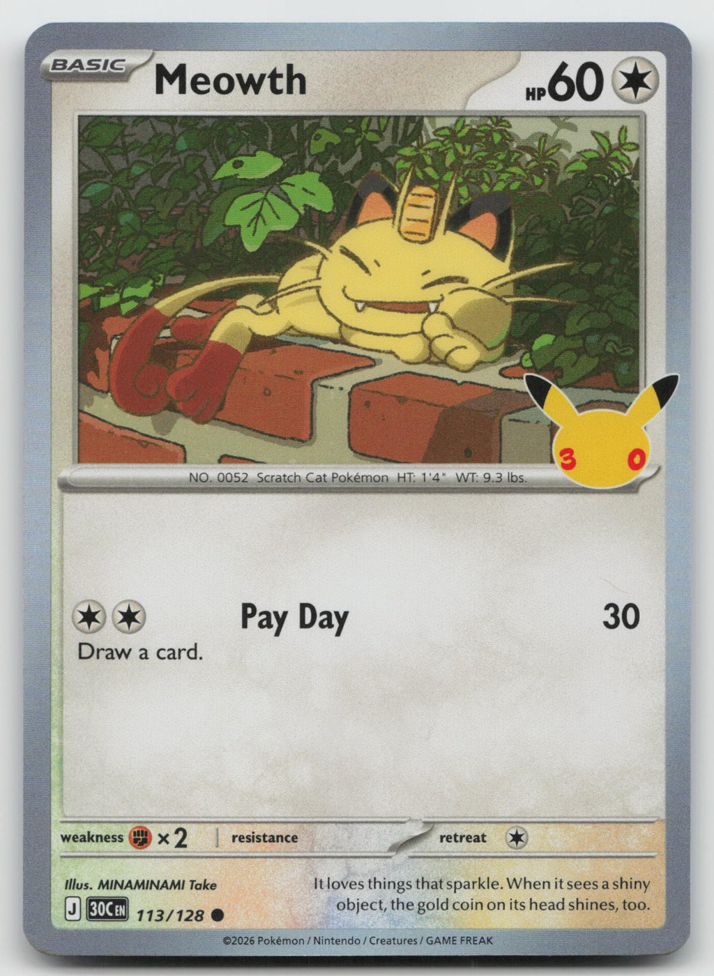 Meowth Holo Common ME: 30th Celebration 113/128 NM