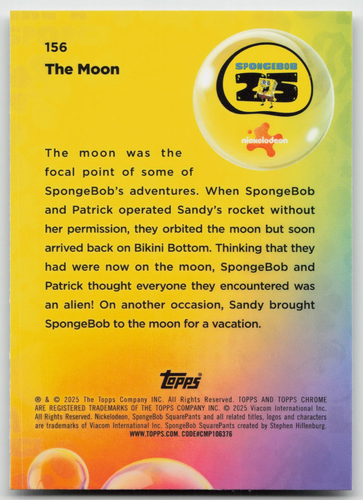The Moon Base Topps Chrome SpongeBob SquarePants 25th Anniversary 156 NM