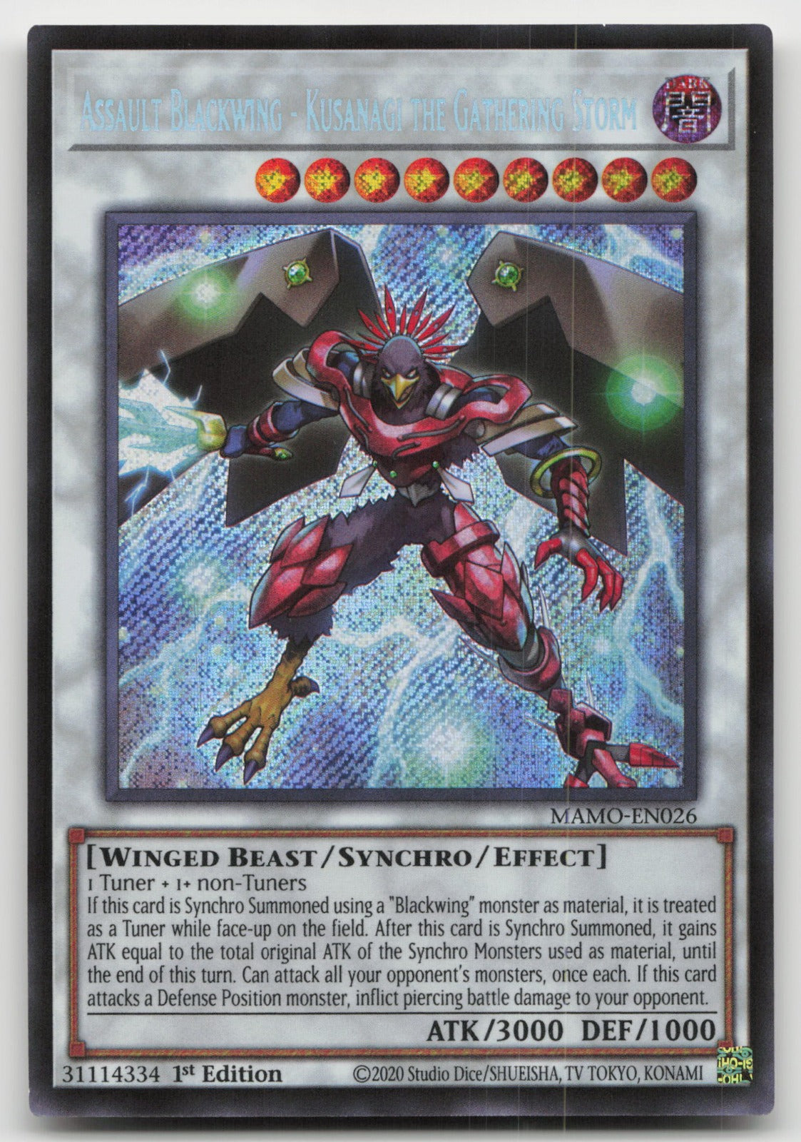 Assault Blackwing - Kusanagi 1st Secret Rare Magnificent Monsters MAMO-EN026 NM