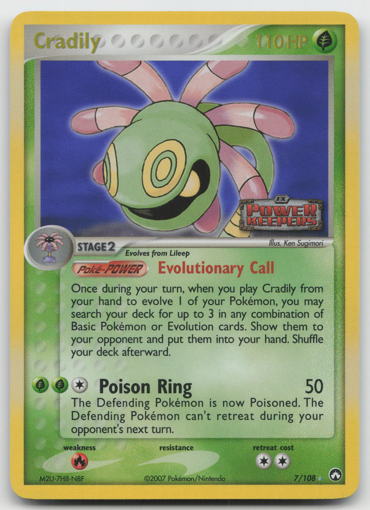 Cradily Rare Reverse Holo Power Keepers 7/108 LP