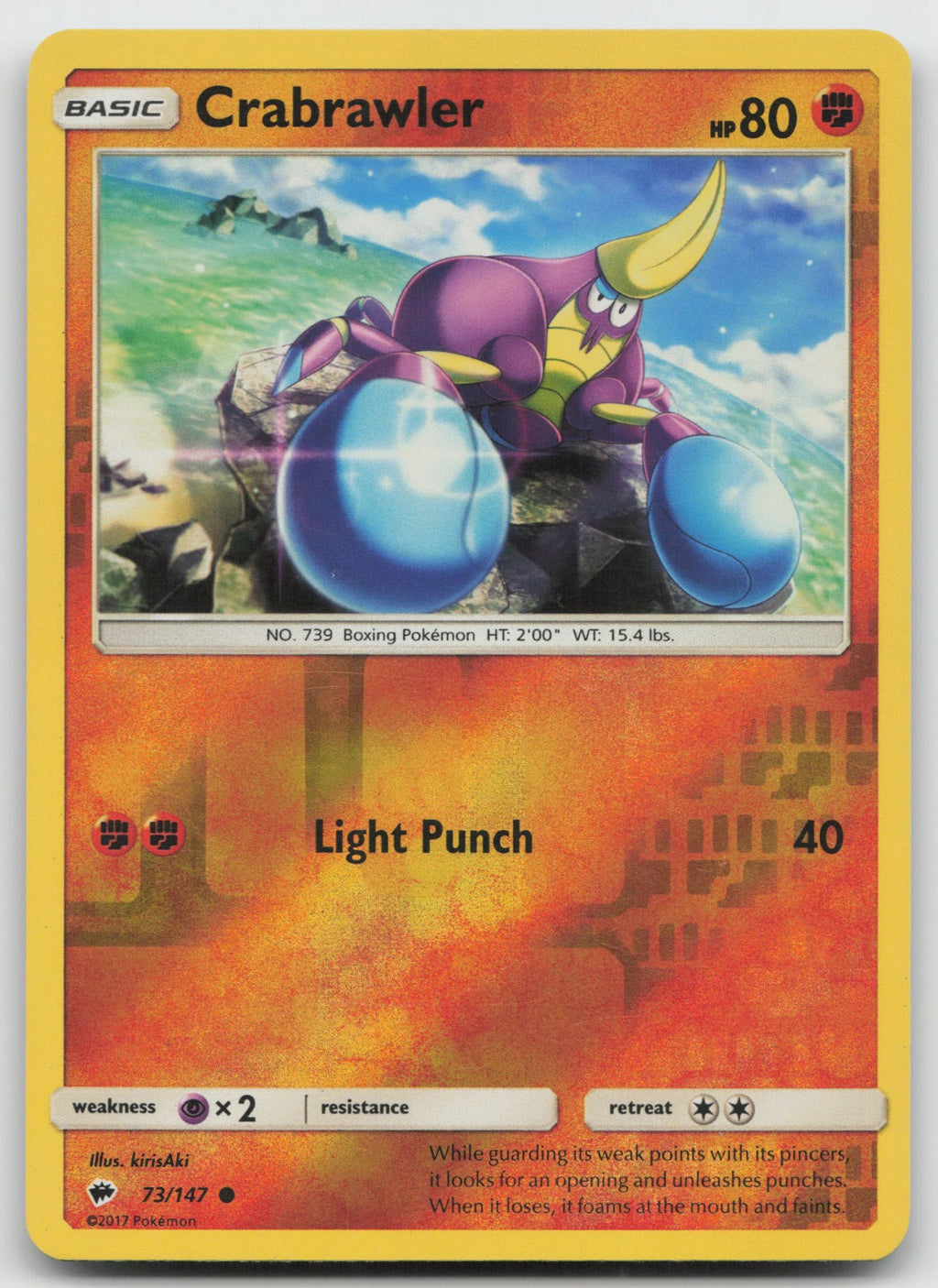Crabrawler Reverse Holo Common SM - Burning Shadows 73/147 NM