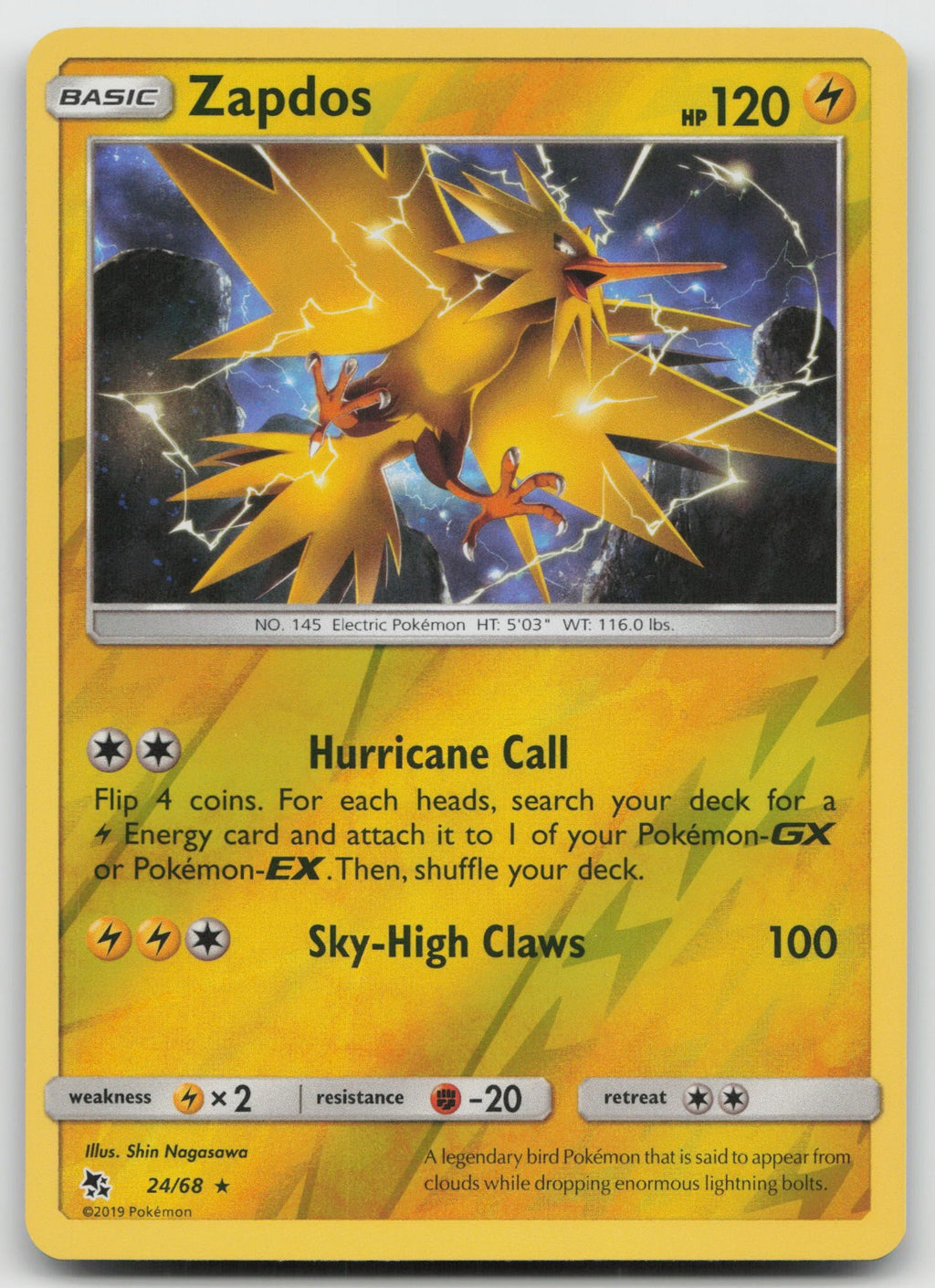 Zapdos Reverse Holo Rare Hidden Fates 24/68 NM
