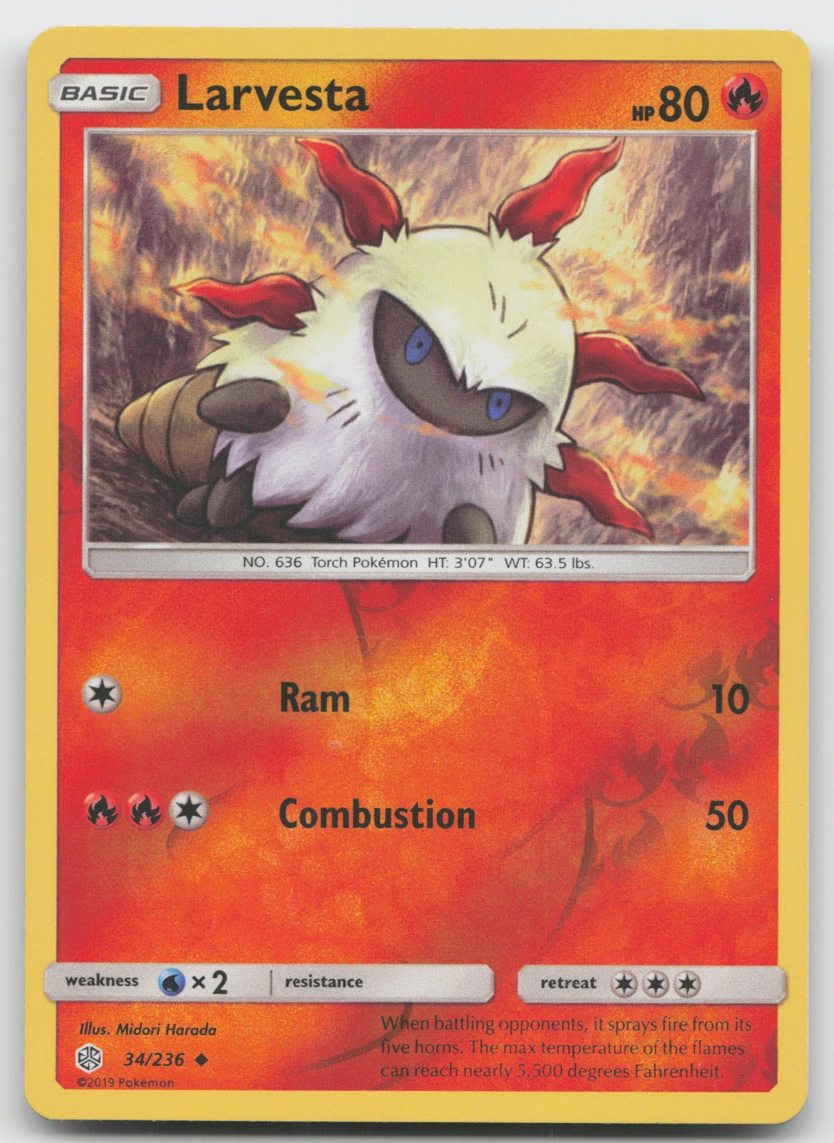 Larvesta Reverse Holo Uncommon SM - Cosmic Eclipse 34/236 NM