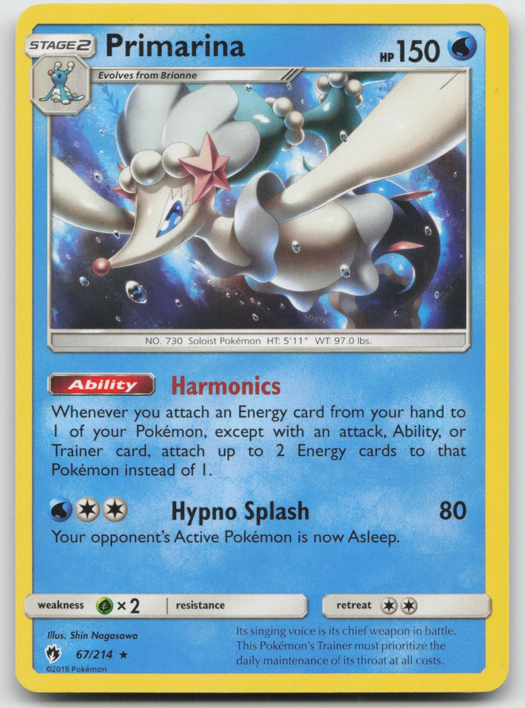 Primarina Rare SM - Lost Thunder 67/214 NM