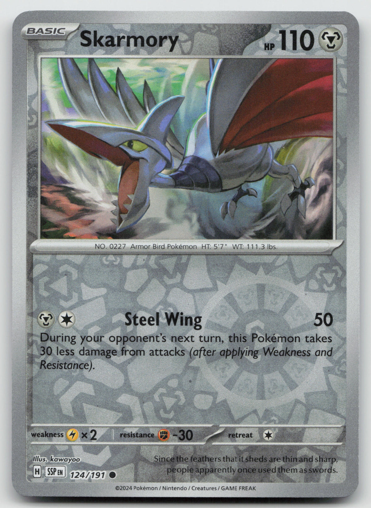 Skarmory - Common Reverse Holo SV08: Surging Sparks 124/191 NM