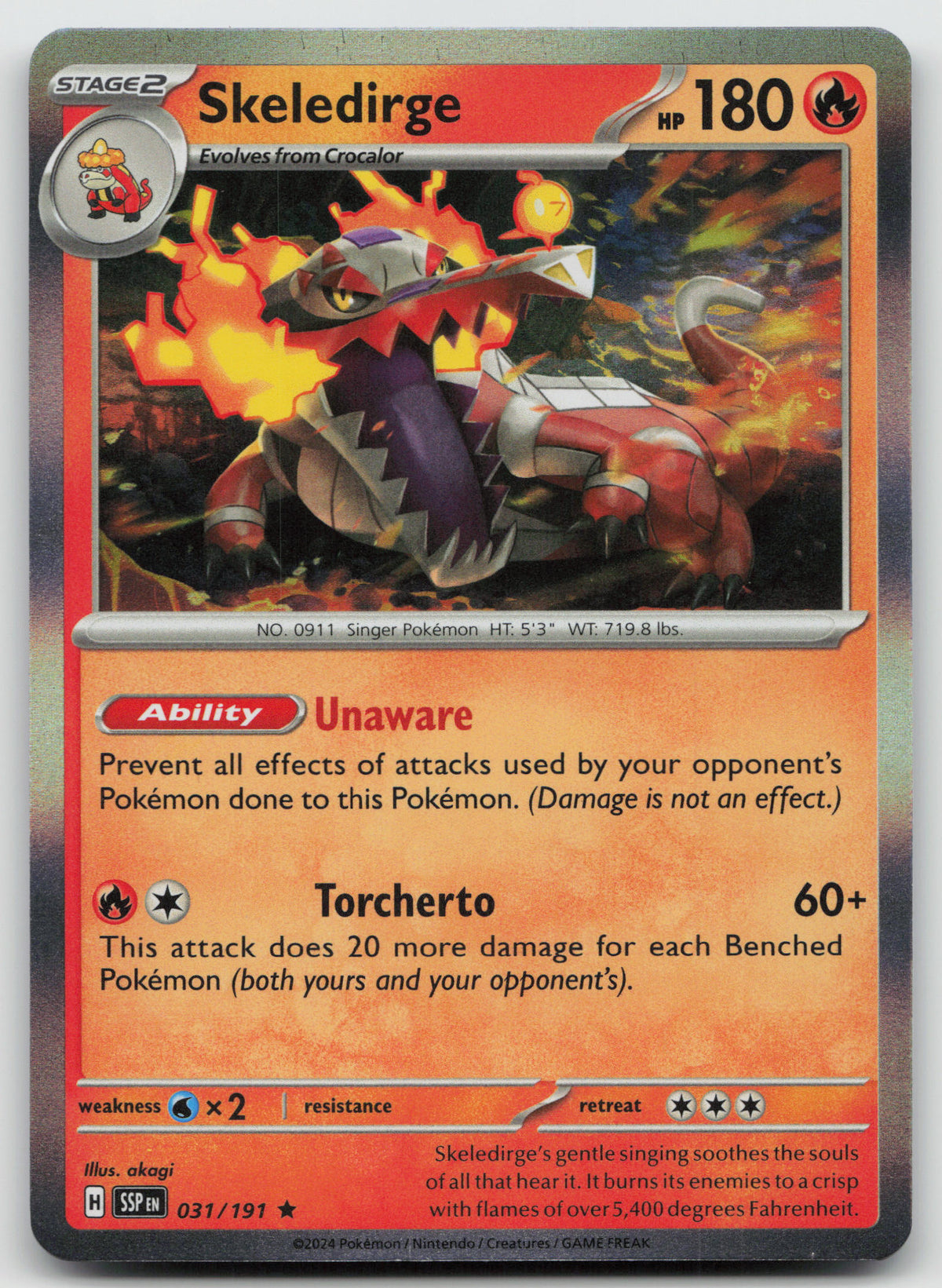 Skeledirge Rare Holo SV08: Surging Sparks 031/191 NM