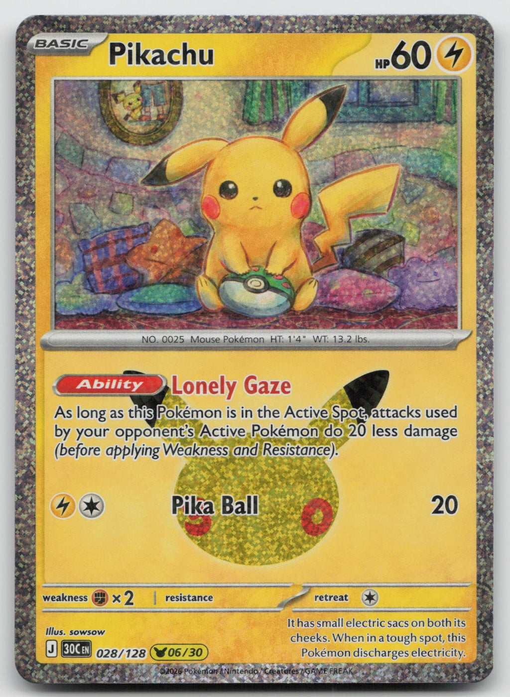 Pikachu Holo Pikachu Rare ME: 30th Celebration 028/128 NM